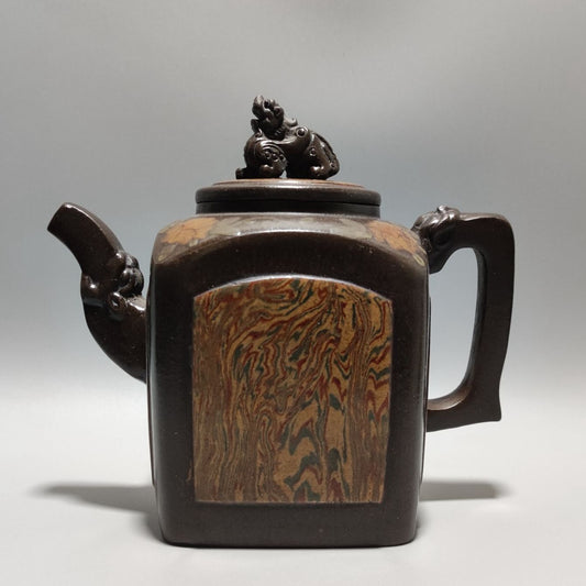 Vintage Chinese Yixing Purple Clay Teapot Zisha Ceramic Carving Beast Teaware