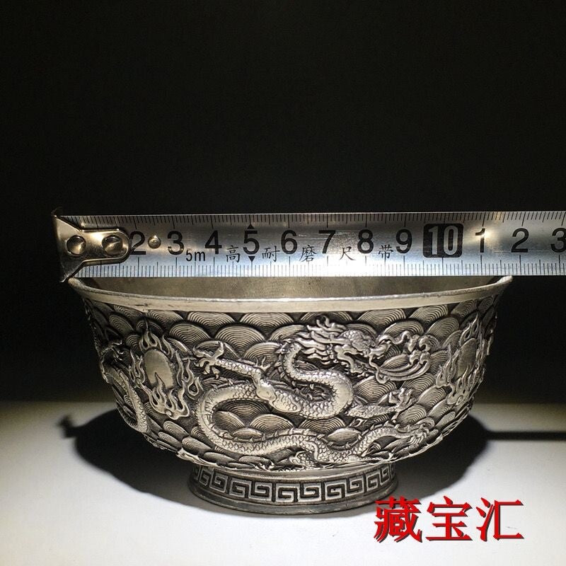 Chinese Collection copper dragon statue figure bowl table decoration Art
