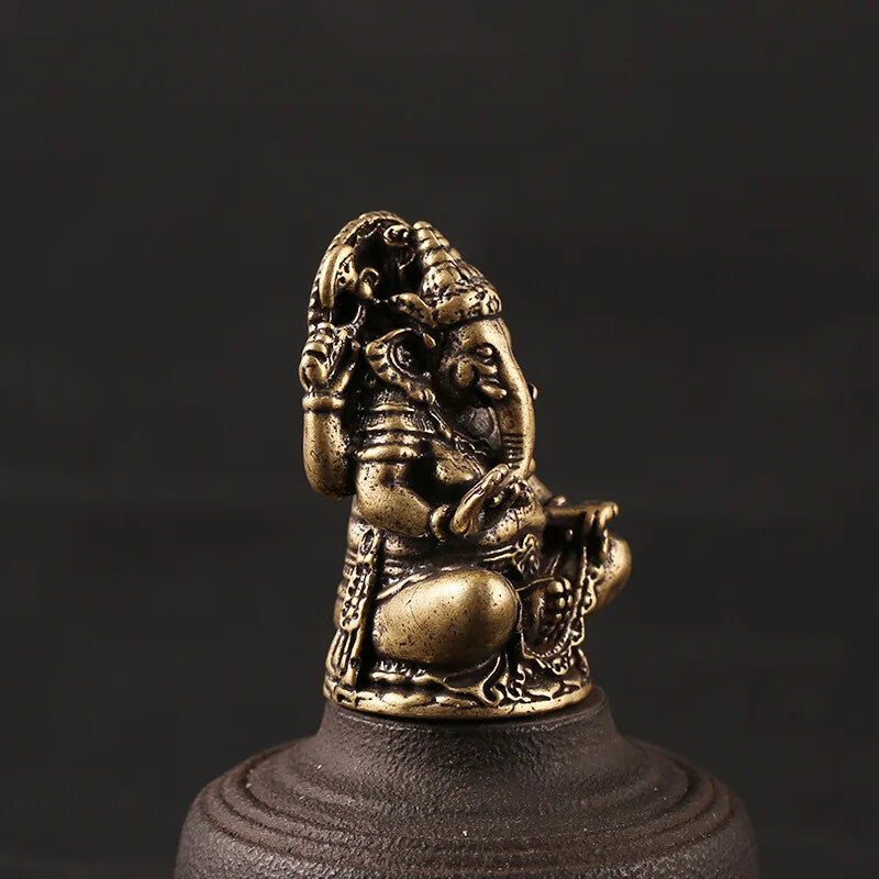 Brass Thailand Elephant God Small Statue Southeast Asia Copper Buddha