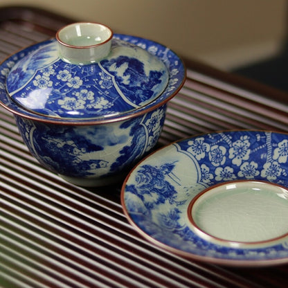 antique style gaiwan Jingdezhen craft porcelain tureen crackle glaze Sancai bowl