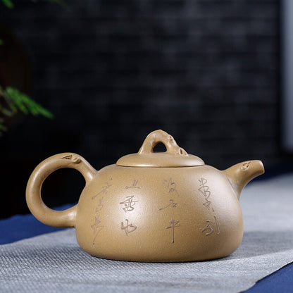 Chinese Yixing Zisha Tea Pot Beautifully Painted Purple Clay Stump Tea Pot 300ml