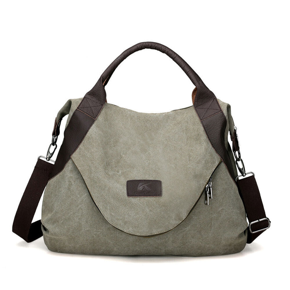 Ladies Canvas Tote Bag Multi Pockets Shoulder Bags Women Travel Detachable