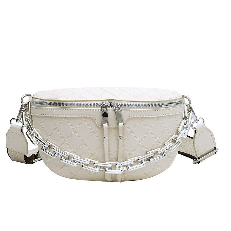 Thick Chain Waist Bag Women Leather Fanny Chest Bag Belt Shoulder Crossbody Bags