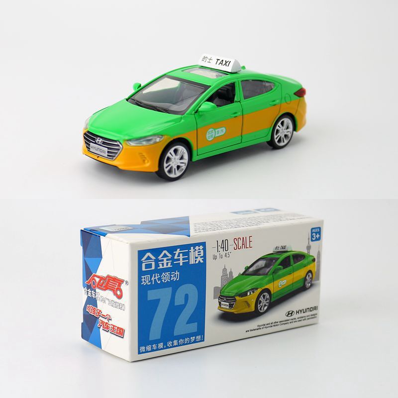 1:43 Diecast Hyundai Elantra Taxi Metal Car Model Toy Pull Back Door Open Gift