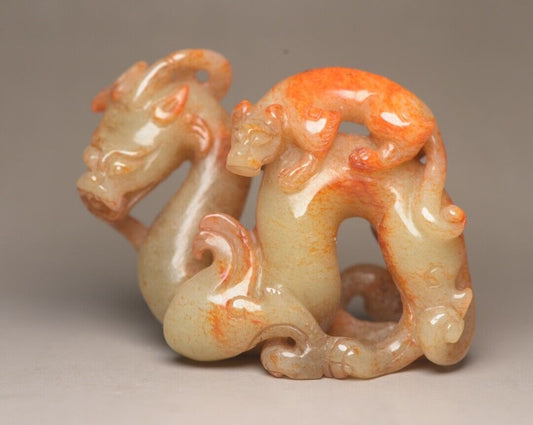 Collection Chinese Old Natural Hetian Jade Carved Beast Statue Nice Figurine Art