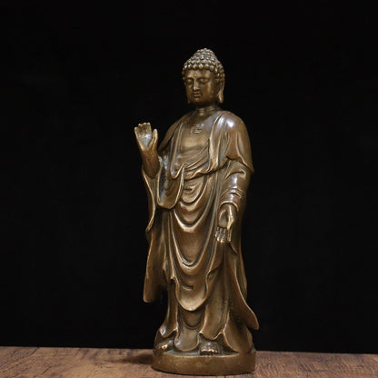 22cm Pure Copper Amitabha Buddha Statue Standing Brass Buddhist Figurine