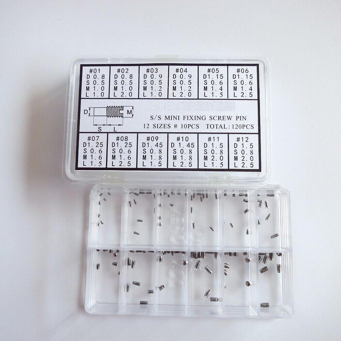 120Pcs 0.8mm-1.5mm Stainless Steel Mini Watch Fixing Screws Pins Repair Tool Box