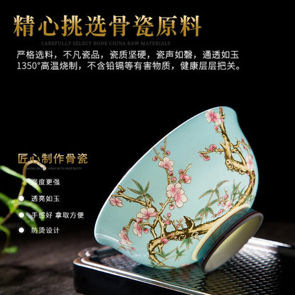 1pc Chinese Retro Flower Bird Pattern Bowl Ceramic Tableware Kung Fu Tea Set
