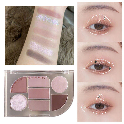 Milk Tea Seven Color Shimmer Matte Eyeshadow Palette Eye Matte Lasting Shadow ⊰
