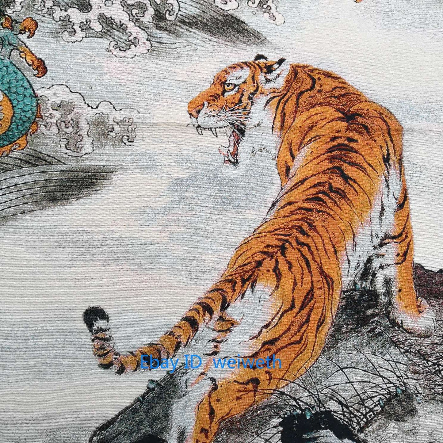 Tibetan hand made Nepal Silk Embroidered thangka -- Tiger and Dragon statue