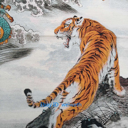 Tibetan hand made Nepal Silk Embroidered thangka -- Tiger and Dragon statue