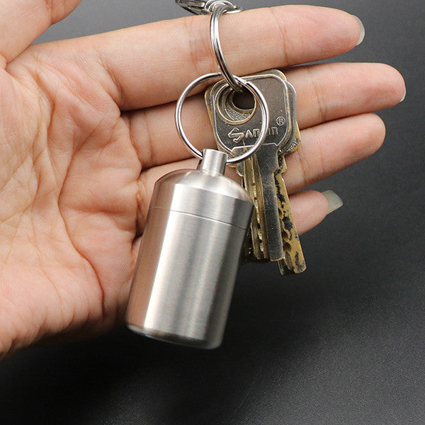 New Stainless Steel Waterproof Cans Case Travel Pills Container Box Key Pendant