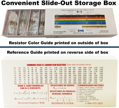 365 Piece Resistor Kit 1/4 Watt in Compartmentalized Cardboard Storage Box