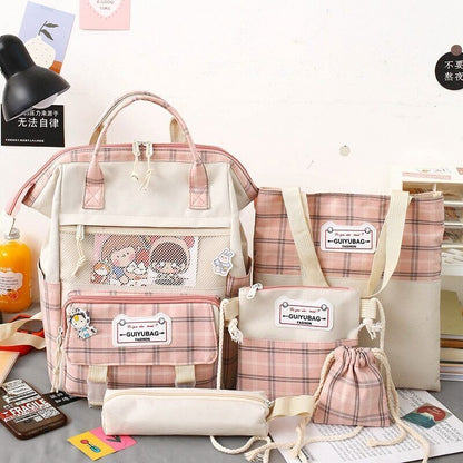 5 Set Women Backpack School Bags Teenage College Student Kids Book Bagpack