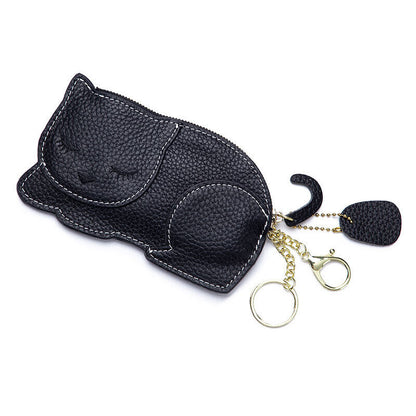 Cute Cat Ultra Thin Purse Wallet Genuine Leather Car Key Bag Mini Coin Bag