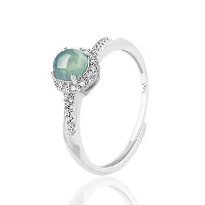 China Natural Jade Jadeite Fashion Ring Woman Gift Silver Inlaid Jade Jewelry