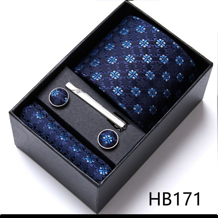 Men Neckties 5Pcs Business Ties Hanky Cufflink Set Clips Corbatas Gift Box 7.5cm