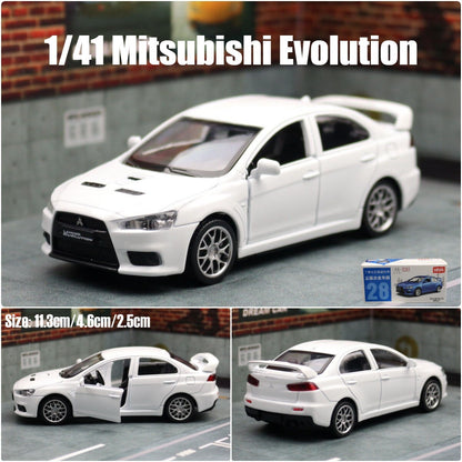 1:41 Diecast Mitsubishi Lancer EVO Metal Car Model Toy Pull Back Door Open Gift
