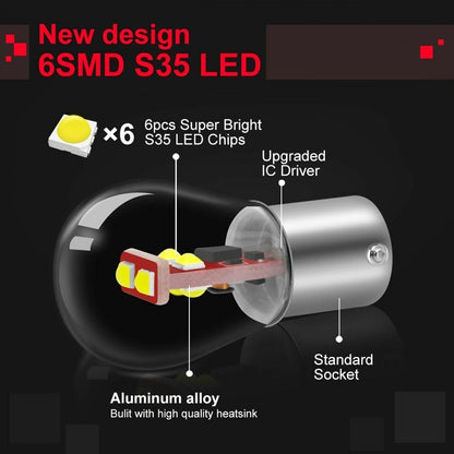 LED Bulb S35 800LM 2Pcs 1156 BA15S P21W 1157 BA15D BAY15D P21/5W BAU15S R5W Car