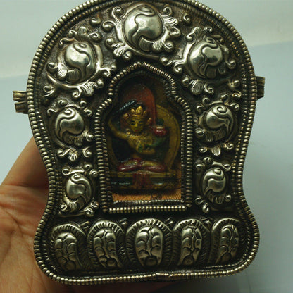 4.92" Old Collected Buddhist Nepalese Handmade Brass Box Stupa Rubbed Pendant