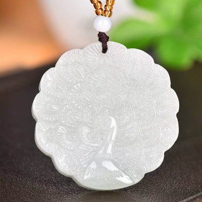 Chinese Natural Jade Jadeite Hand-carved Exquisite Peacock Pendant 10011