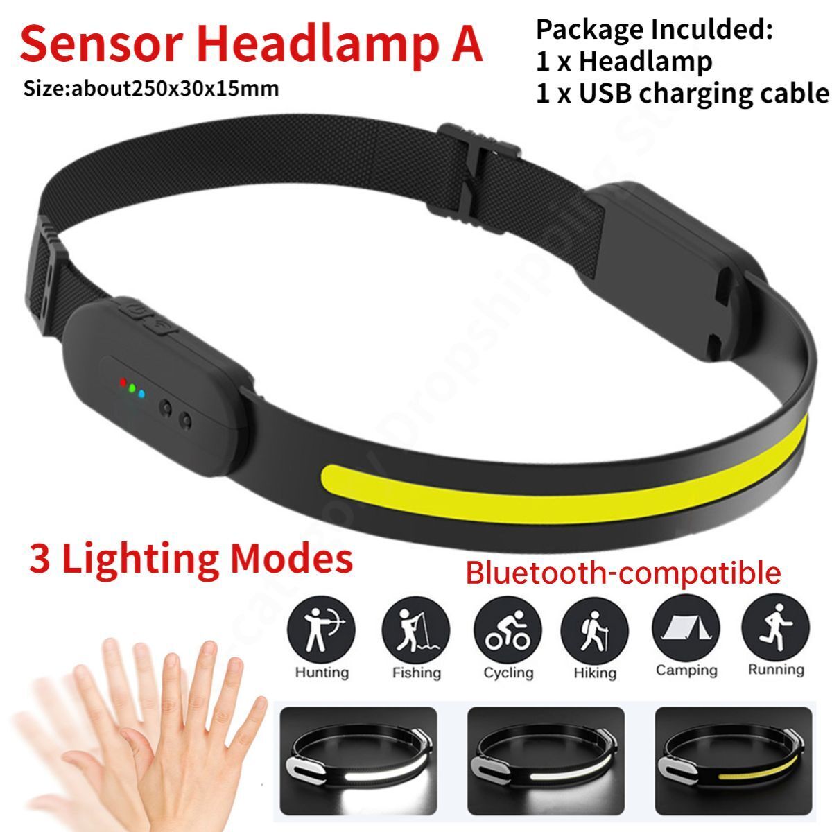 Led Induction Headlamp Cob Headlight Flashlight Bluetoothcompatible Rechargeable