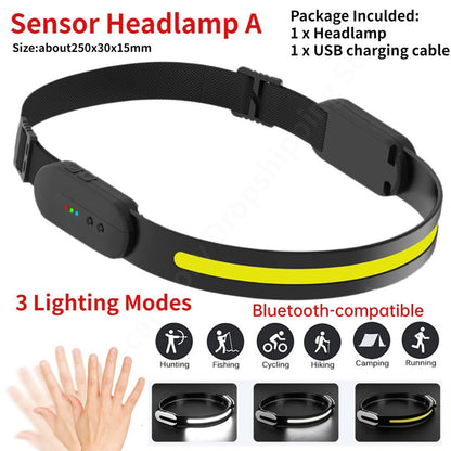Led Induction Headlamp Cob Headlight Flashlight Bluetoothcompatible Rechargeable