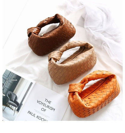 Cow Split Leather Knot Bag Weave Handmade Sling 27X13X16cm Polyester Accessories