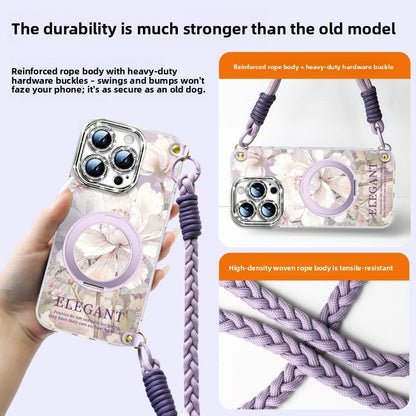 For iPhone 16 Pro/15/14/13 Flower Phone Case with Lanyard/Stand/Crossbody Strap