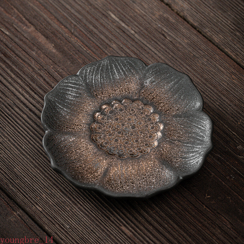 Lotus Incense Coaster Gilding Iron Glaze Vintage Ceramic Teacup Mat Cup Saucer