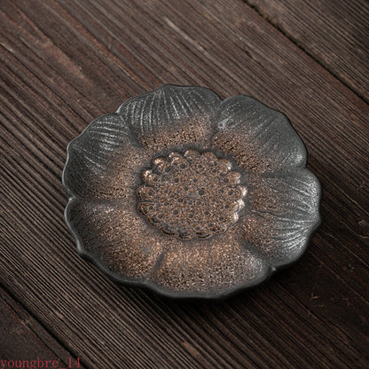 Lotus Incense Coaster Gilding Iron Glaze Vintage Ceramic Teacup Mat Cup Saucer