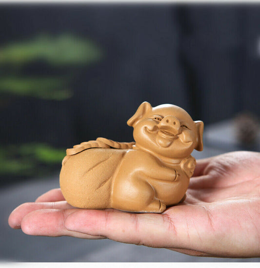 Yixing Zisha Artware Tea Pet Wealthy Mascot Pig Statue Table Decoration Ornament