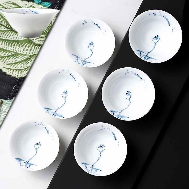 Tea Cup Porcelain Handpainted Jingdezhen Craft Pu'er Cup Chinese Kungfu Tea Cups