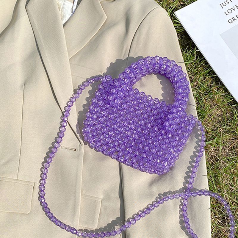 Summer Simple Customized Handmade Woven Beaded Crossbody Bags Beach Crystal Tote