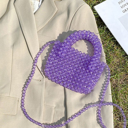 Summer Simple Customized Handmade Woven Beaded Crossbody Bags Beach Crystal Tote