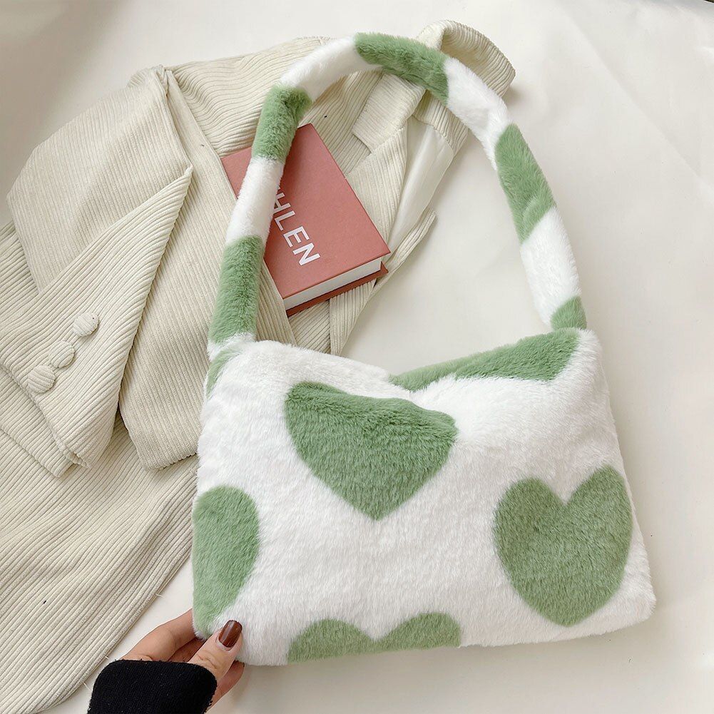 Flower Pattern Shoulder Bag Elegant Underarm Bag Faux Fur Handbag 30*20*5 CM 1PC