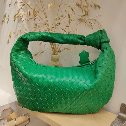 Leather Handbag Mini Shoulder Bag Purse Style Silver Weave Soft Underarm Bags