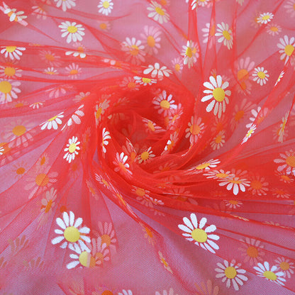 Floral Daisy Gauze Mesh Fabric Transparent Chiffon DIY Sweet Dress Blouse Bags