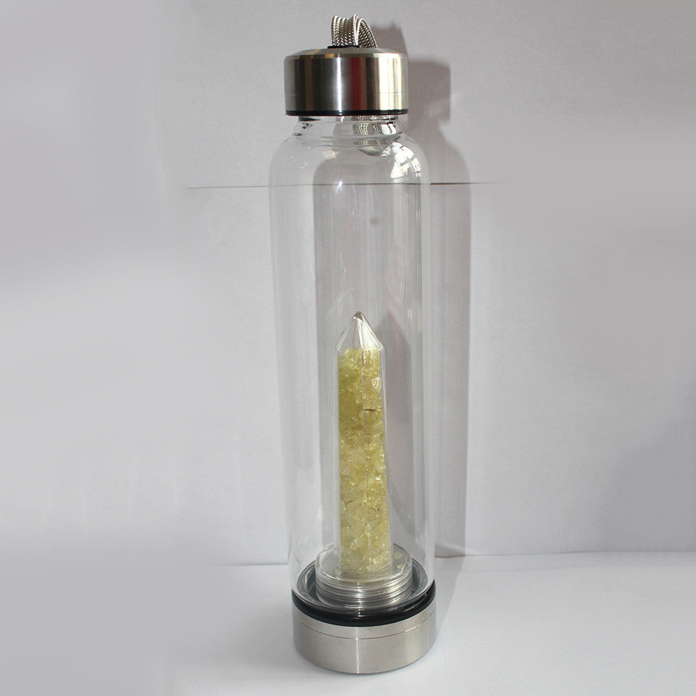 Natural Quartz Crystal Gravel Gemstone Healing Glass Energy Elixir Water Bottle