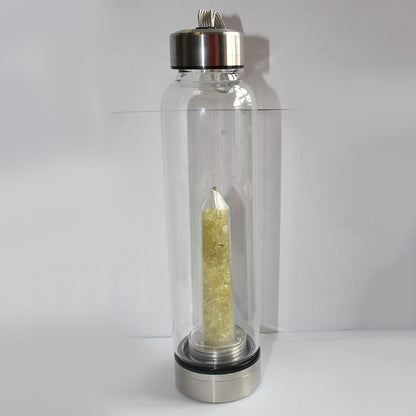 Natural Quartz Crystal Gravel Gemstone Healing Glass Energy Elixir Water Bottle