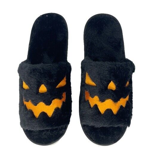 Women Halloween Pumpkin Slippers Soft Plush Flip Flop Indoor Warm Shoes 8.5~12in