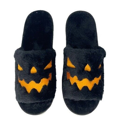 Women Halloween Pumpkin Slippers Soft Plush Flip Flop Indoor Warm Shoes 8.5~12in