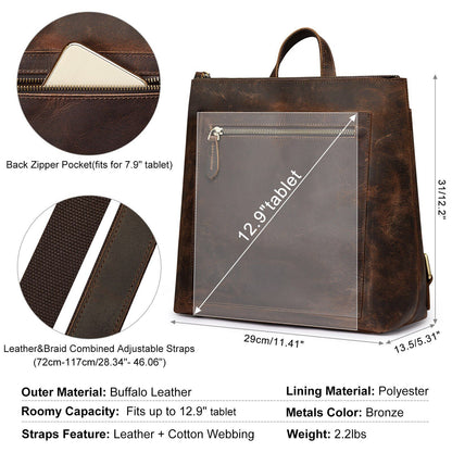 Women Genuine Leather Backpack Purse Vintage Schoolbag Luggage Sleeve Traveling