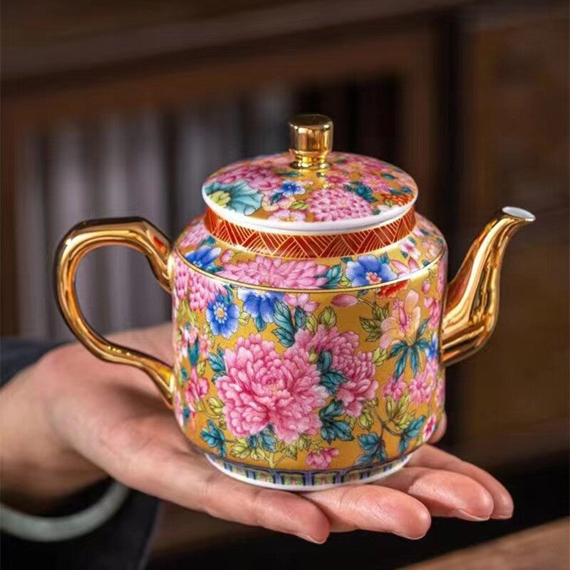Complete Tea Set Color Enamel Craft Under Glaze Porcelain Tea Pot Matching Cup