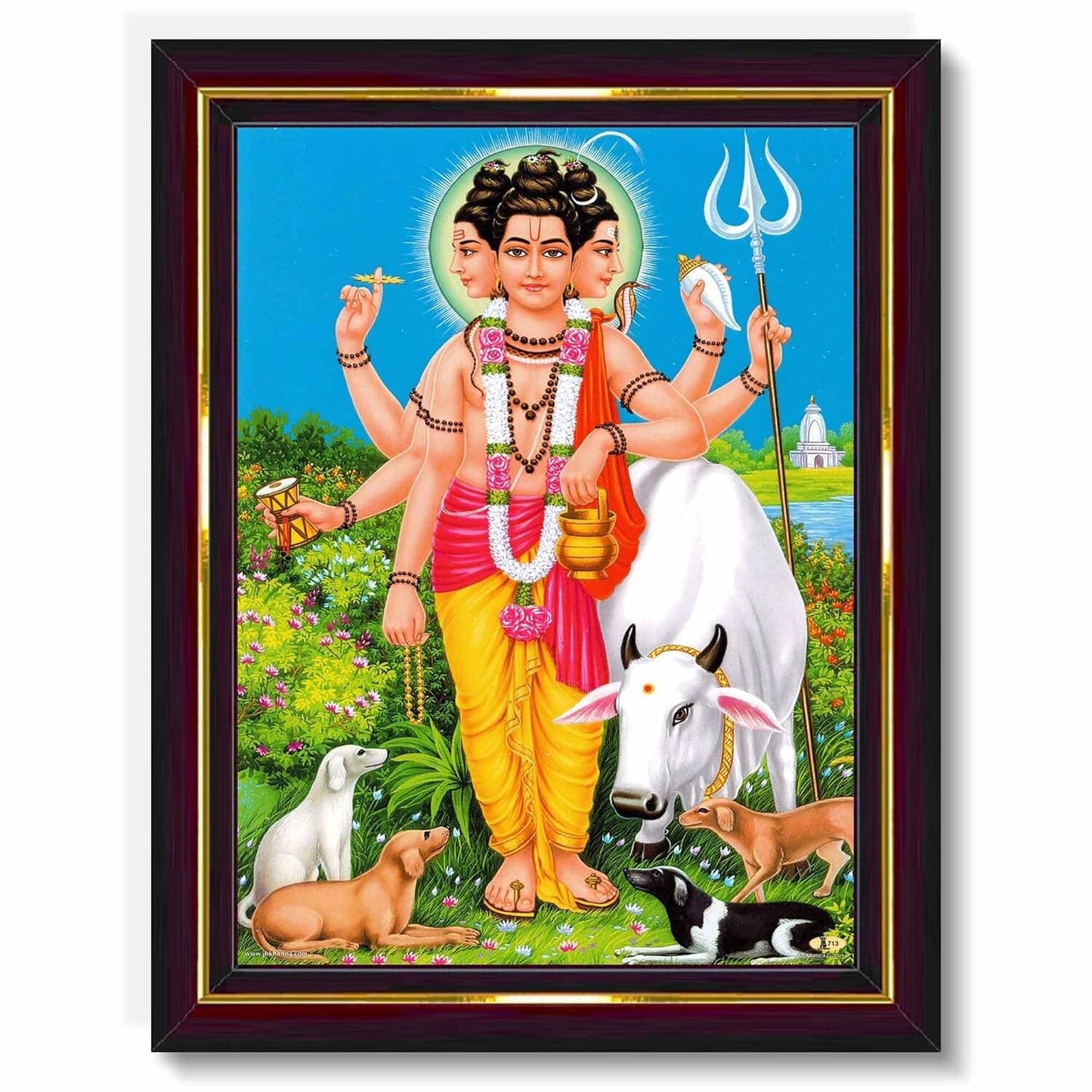 Lord Dattatreya Swamy Gurudatta HD Printed Religious Picture With Wooden Frame
