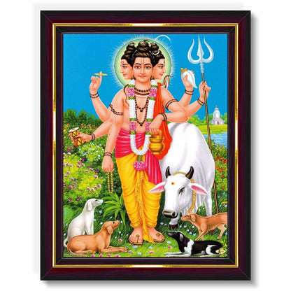 Lord Dattatreya Swamy Gurudatta HD Printed Religious Picture With Wooden Frame