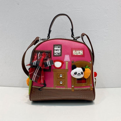 Synthetic Leather Patchwork Embroidery Shoulder Bag Messenger Handbag 23*24*15CM