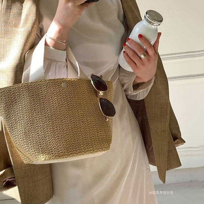 Straw Bag Handmade Woven Basket Tote Bohemian Beach Bag Canvas Handbag Polyester