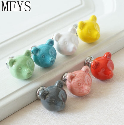 Ceramic Bear Knobs Drawer Knobs Colorful Knobs for Children Dresser Cabinet Knob
