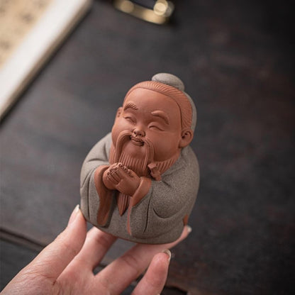 Elderly Statue Tea Pet with Tea Strainer 12cm Handcraft Sculpture Characters Art